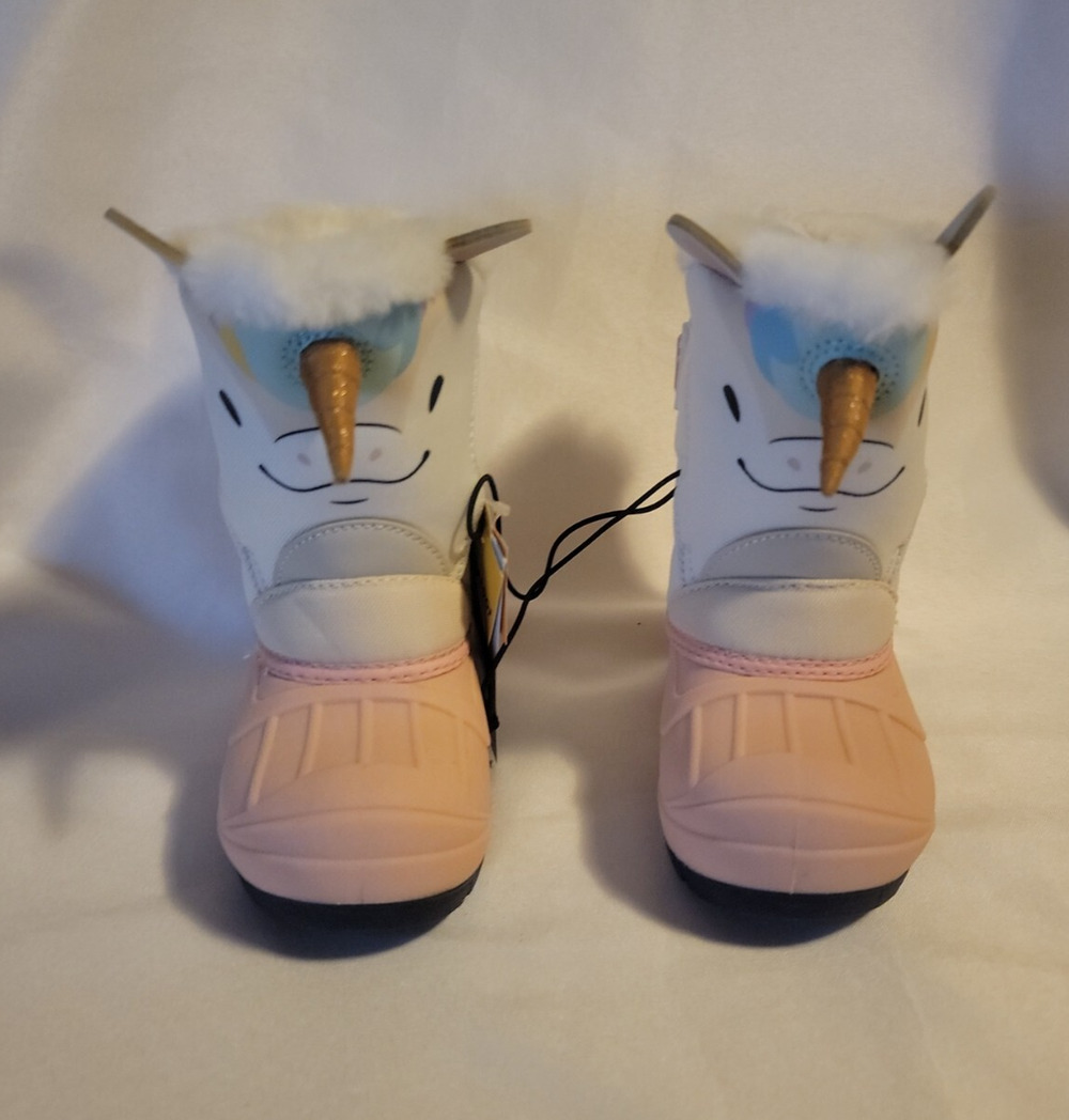Cat & Jack Light Pink & White Frankie Unicorn Toddlers Winter Boots sz 6